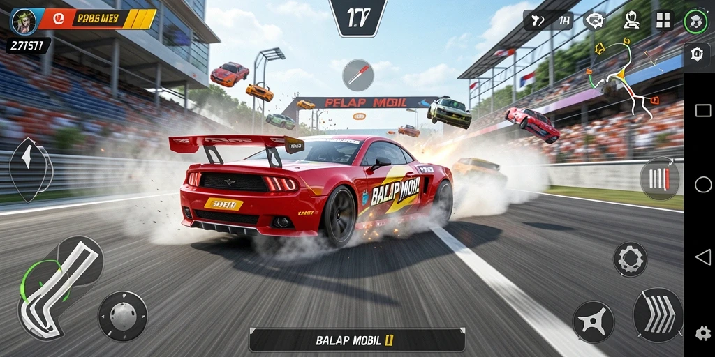 Tampilan gameplay menegangkan saat balap mobil di 2757.