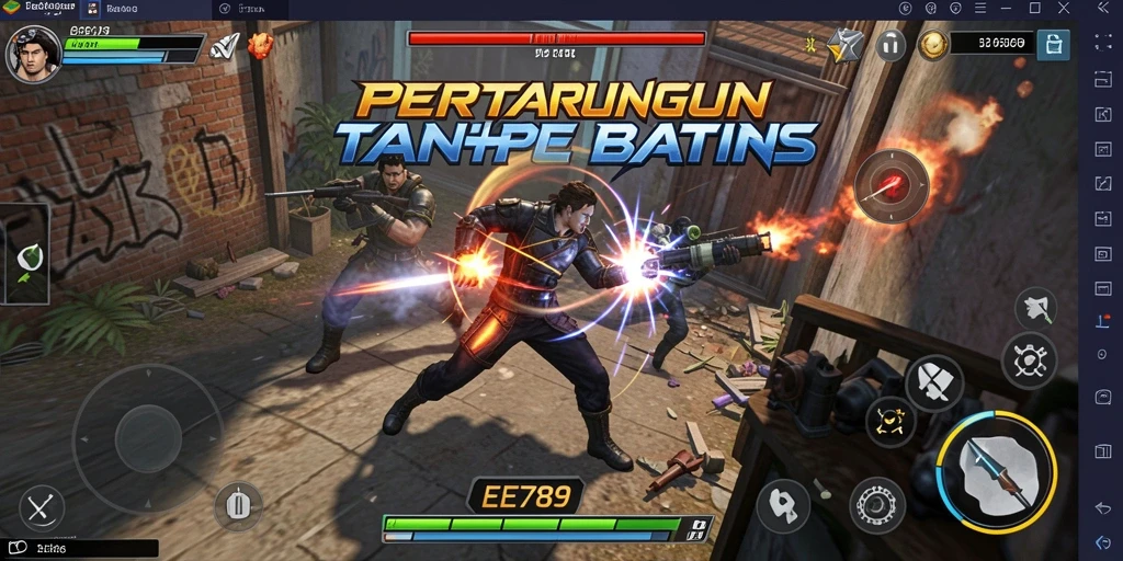 Tangkapan layar gameplay seru dari EE789, menunjukkan pertarungan karakter.