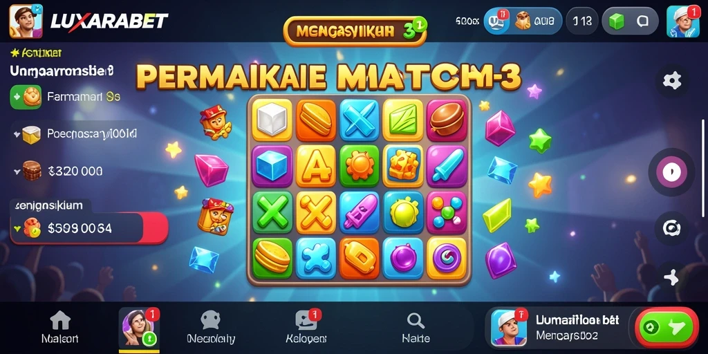 Tampilan gameplay LUXARABET dengan elemen Match-3 yang mengasyikkan.