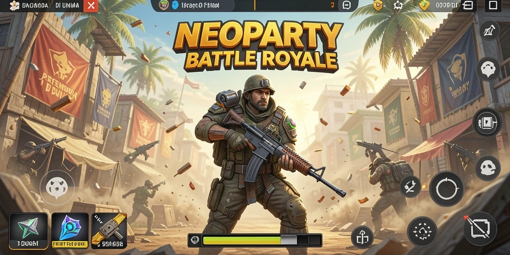 Tampilan seru gameplay NEOPARTY saat bertempur dalam mode Battle Royale.