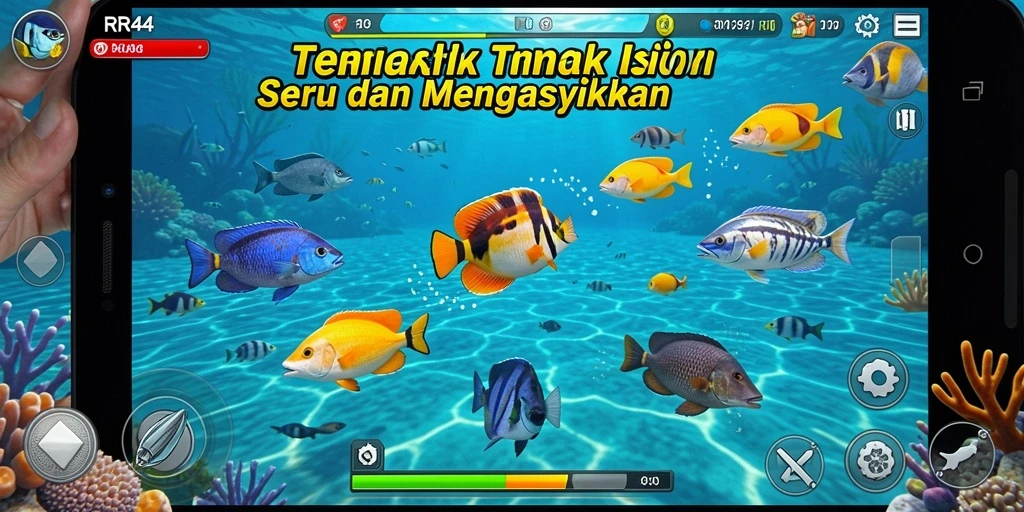 Tangkapan layar gameplay RR44 menampilkan aksi menembak ikan yang seru.